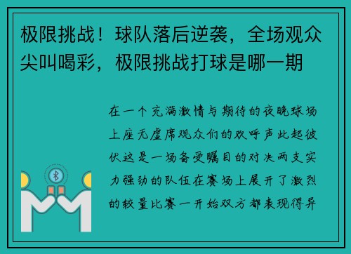 极限挑战！球队落后逆袭，全场观众尖叫喝彩，极限挑战打球是哪一期