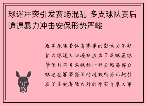 球迷冲突引发赛场混乱 多支球队赛后遭遇暴力冲击安保形势严峻